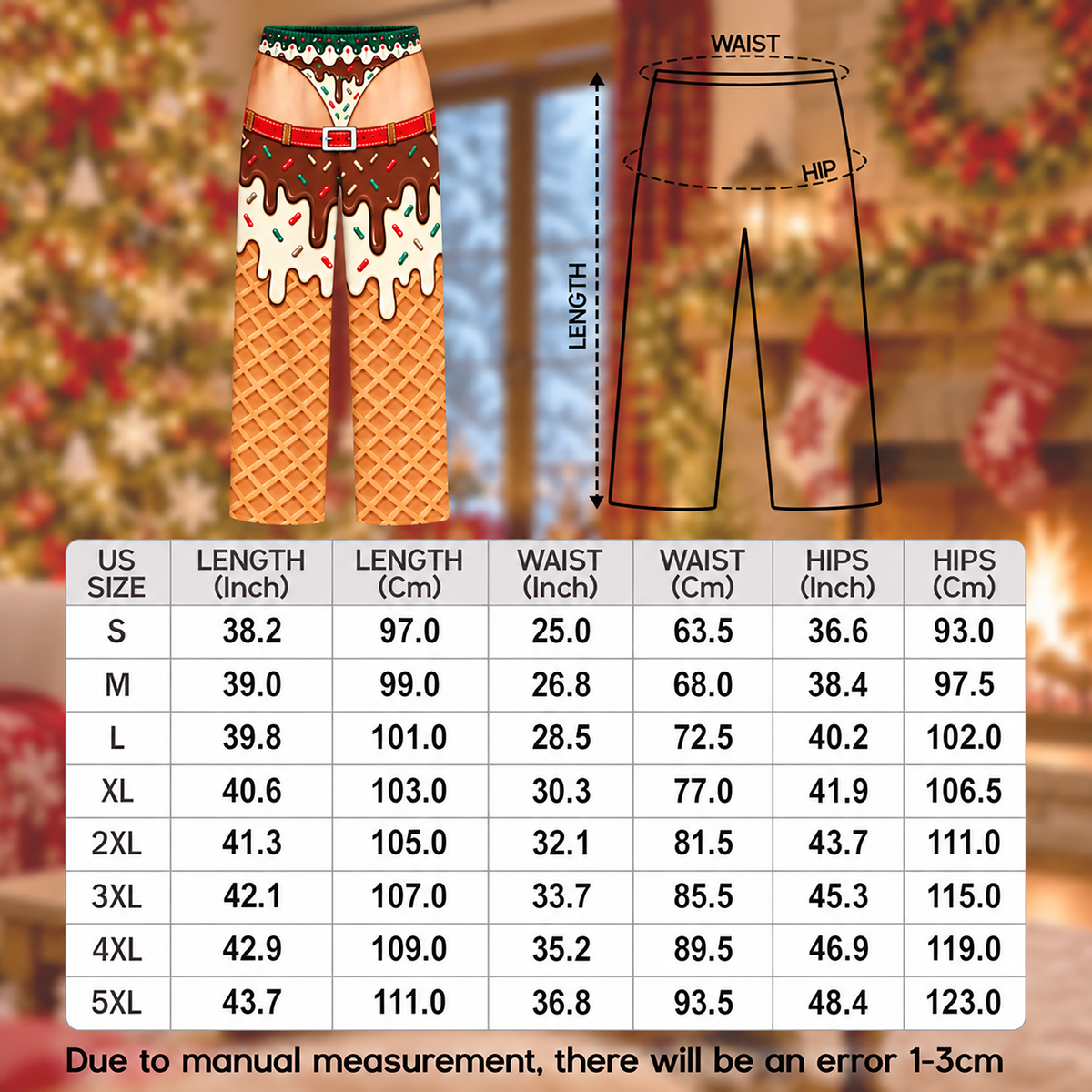 Custom Christmas Waffle Cone Chocolate Sprinkles Thong Men Pajama Pants Sleepwear