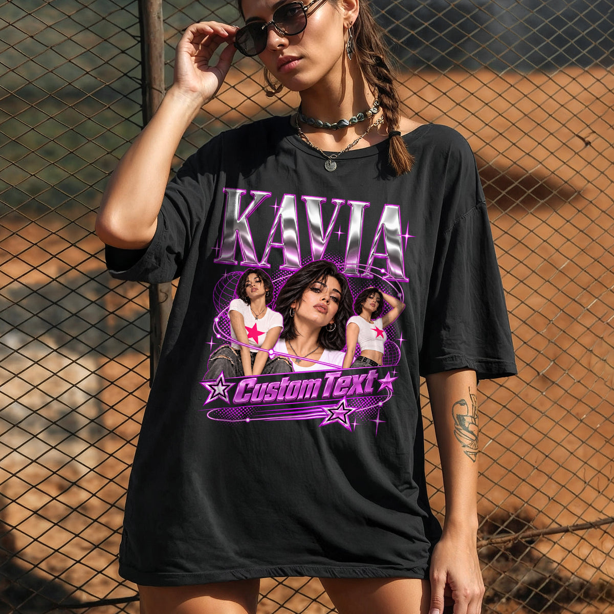 Custom Photo T-Shirt Y2K Star Glow Graphic Tee Personalized Picture Name Apparel