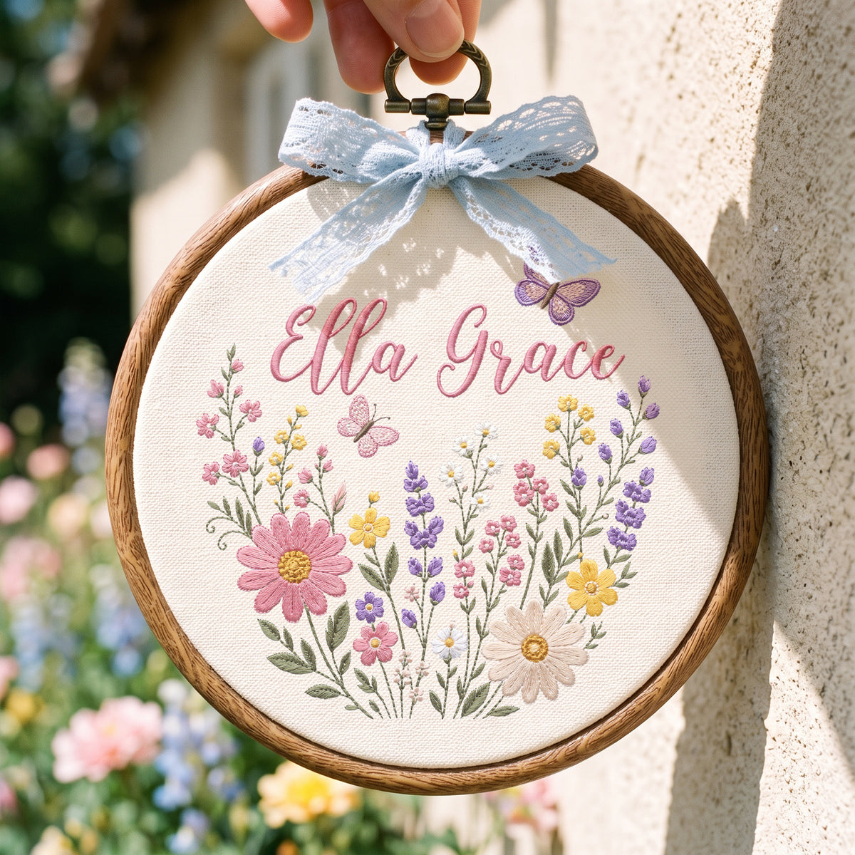 Personalized Baby Name Wildflowers Butterflies Embroidery Hoop Art Nursery Decor Keepsake