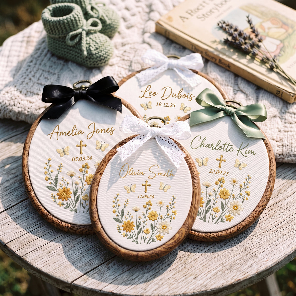 Custom Baby Name Botanical Embroidery Hoop Art Nursery Wall Decoration Floral Keepsake