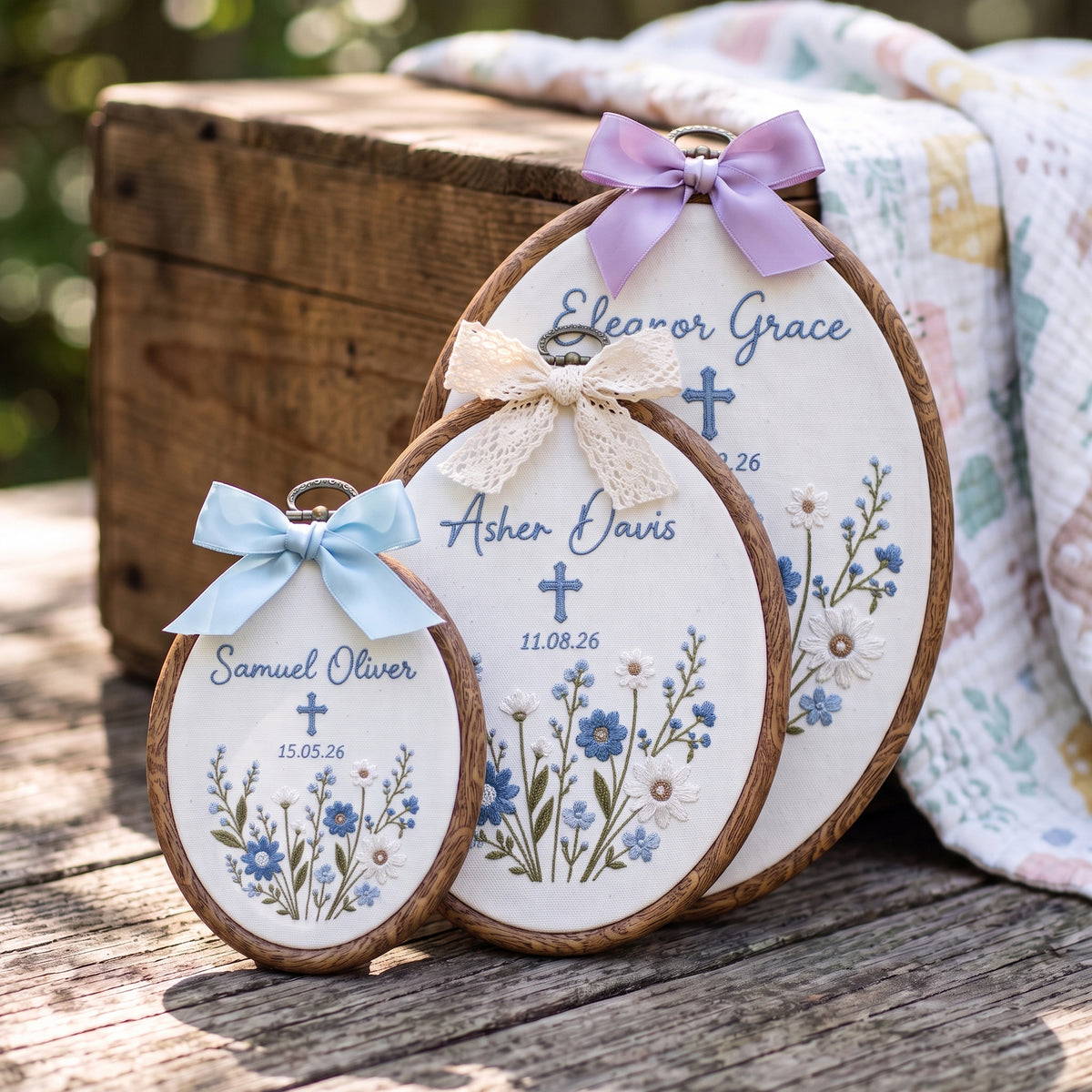 Custom Baby Name Botanical Embroidery Hoop Art Nursery Wall Decor Floral Keepsake