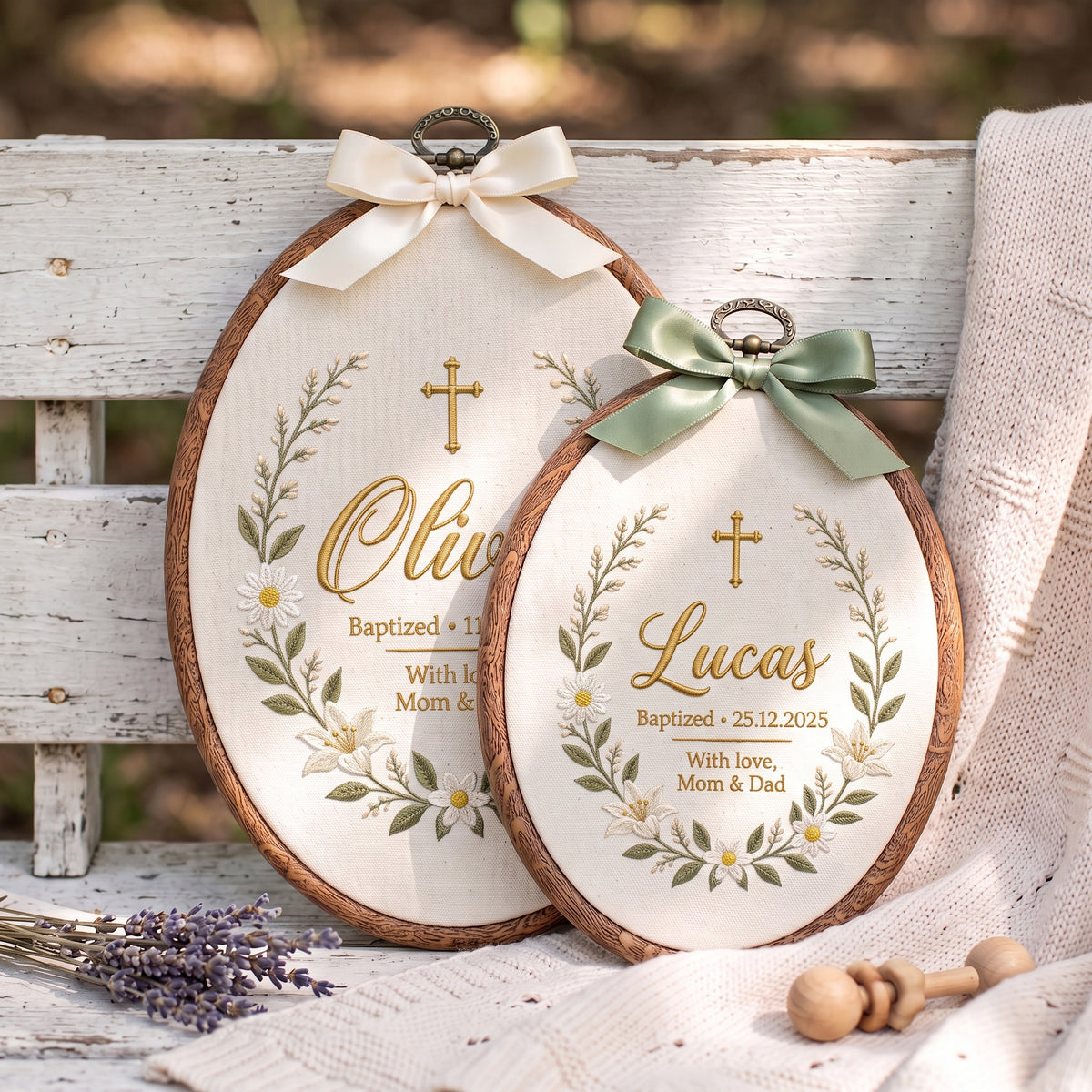 Personalized Baby Name Baptism Embroidery Hoop Art Custom Christening Wall Decor Keepsake