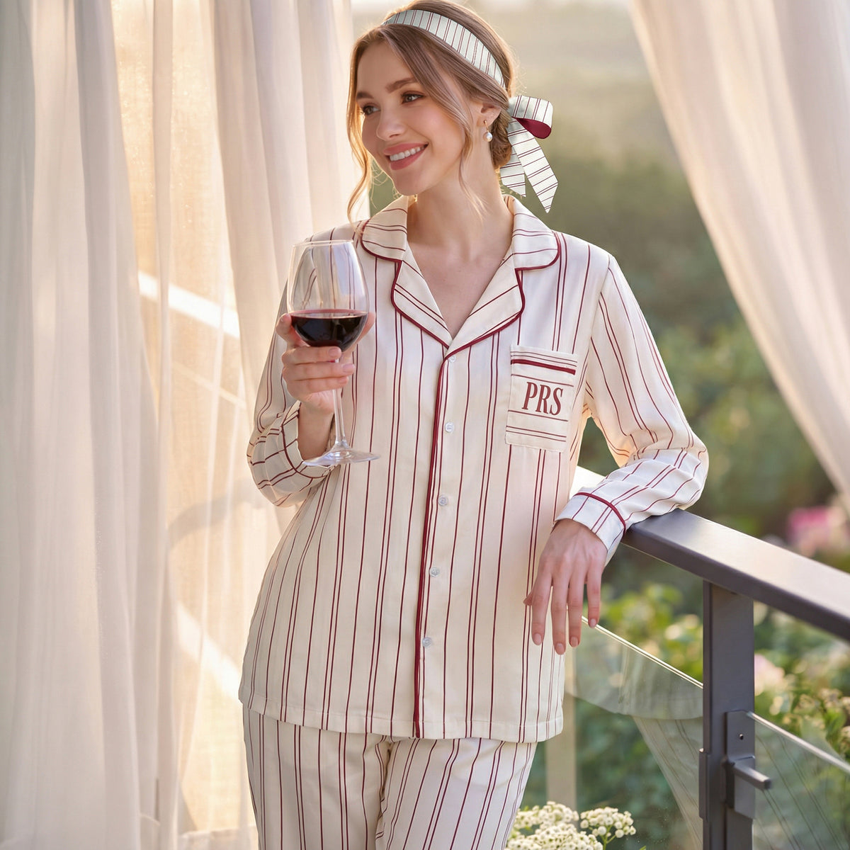 Custom Bridesmaid Pajamas Set Monogrammed Striped PJs Bridal Party Sleepwear Set