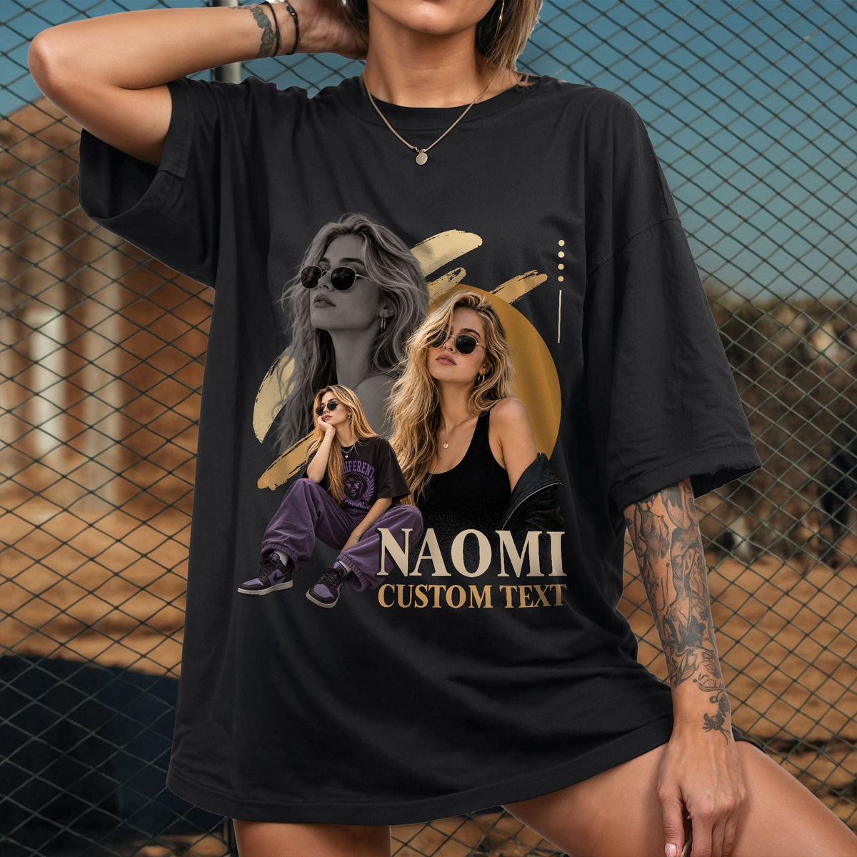 Purple Brush Graphic Tee with Photos and Name, Custom T-Shirts for Personalized Gifts for Women, Customized Tee Shirts with Pictures, Pallyprints Co.