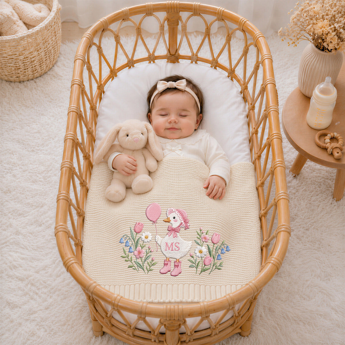 Custom Name Baby Knitted Blanket Goose Balloon Tulips Flowers Warm Infant Swaddle Throw