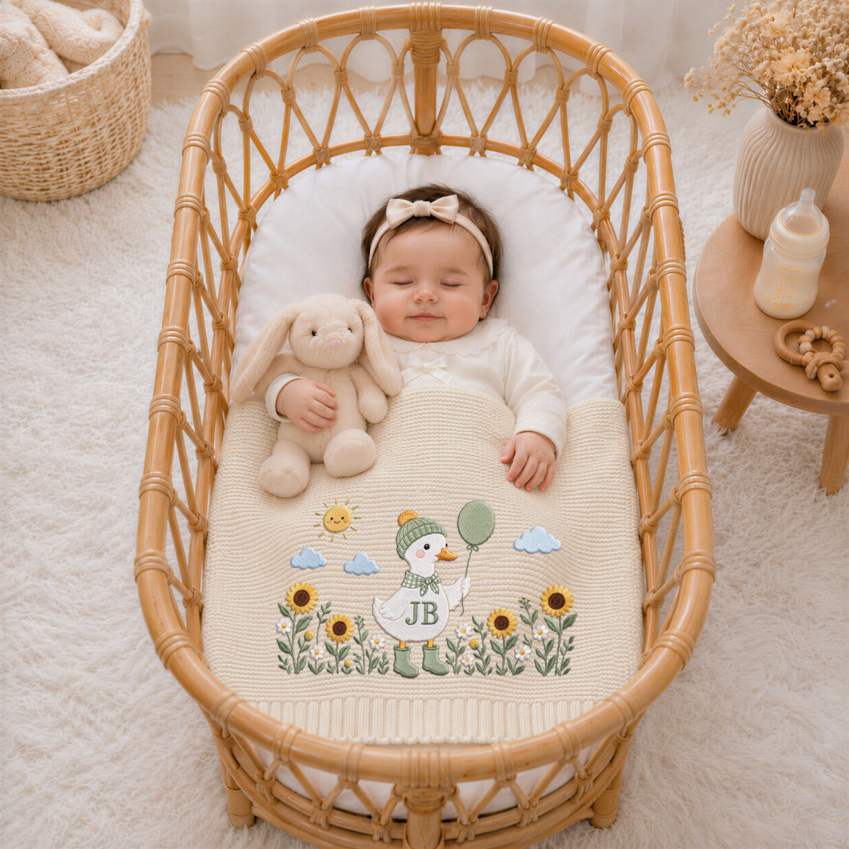 Custom Name Baby Knitted Blanket Duck Sunflowers Balloon Warm Infant Swaddle Sheet Throw