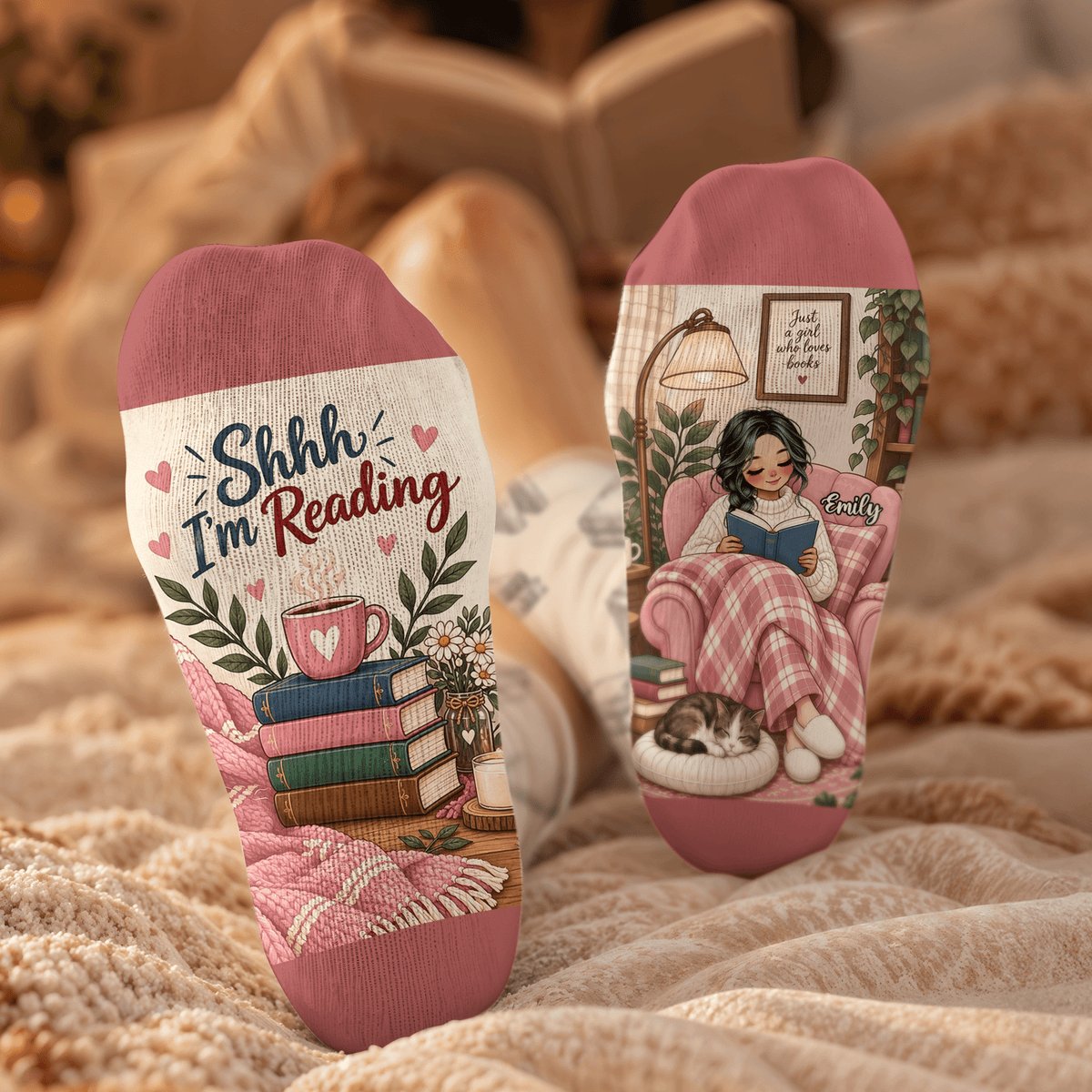 Custom Book Socks with Shhh Im Reading, Socks for Women and Men with Style, Christmas Gifts and Book Lovers Gifts for Reading Time, Pallyprints Co.