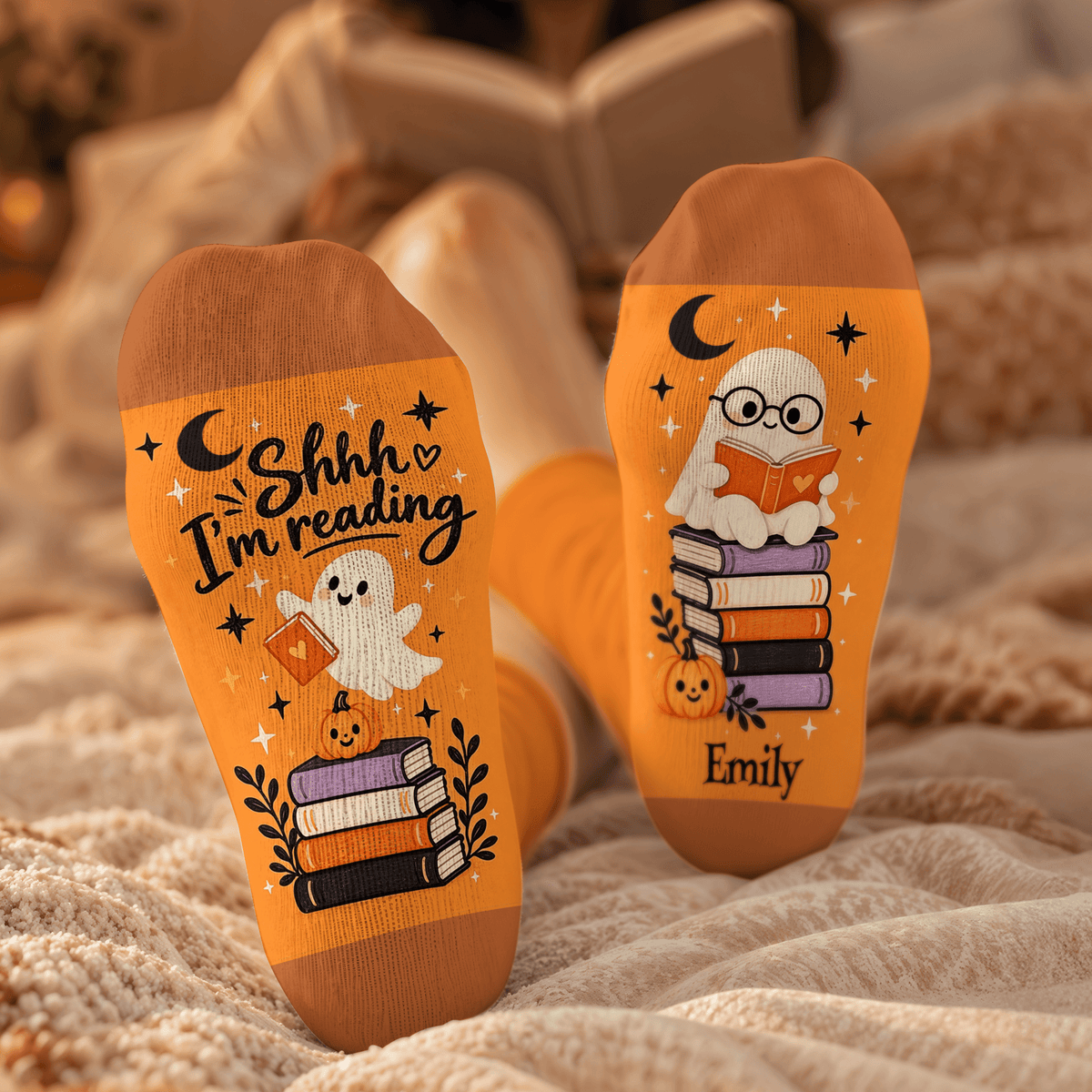 Ghost Reader Custom Book Socks, Socks for Women and Men Made for Comfort, Book Lovers Gifts and Christmas Gifts for Quiet Nights, Pallyprints Co.