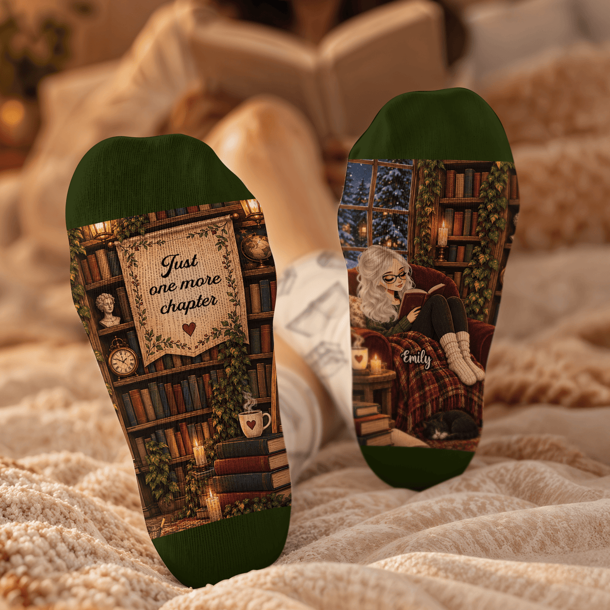 Custom Book Socks with One More Chapter, Socks for Women and Men with Style, Christmas Gifts and Book Lovers Gifts for Avid Readers, Pallyprints Co.