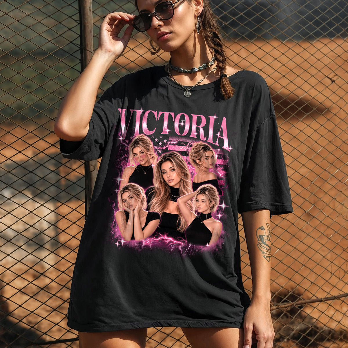 Personalized Vintage Sparkle Custom Photo Graphic Tee Shirt Retro Cotton Apparel