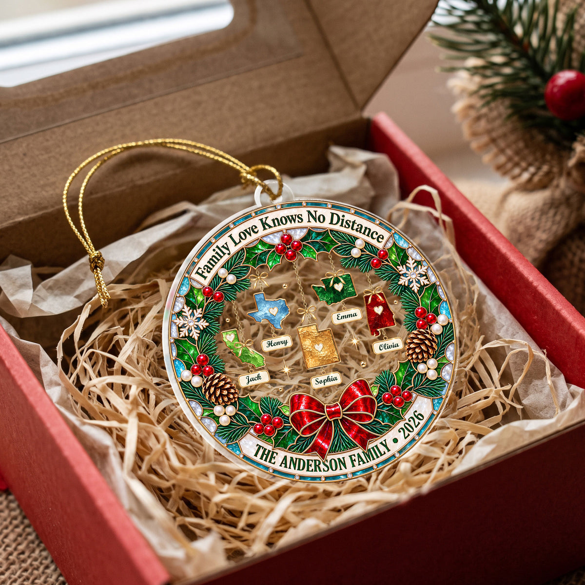 Personalized State to State Family Acrylic Ornament Christmas Tree Hanging Decoration