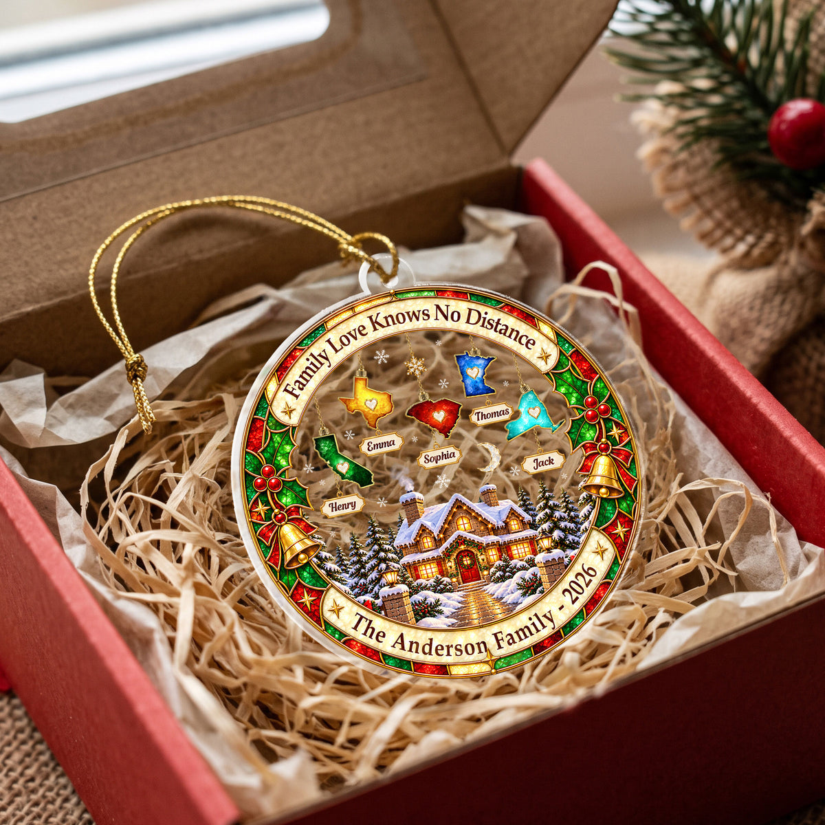 Custom Family Ornament Cozy Cabin State to State Acrylic Ornament Christmas Tree Gift