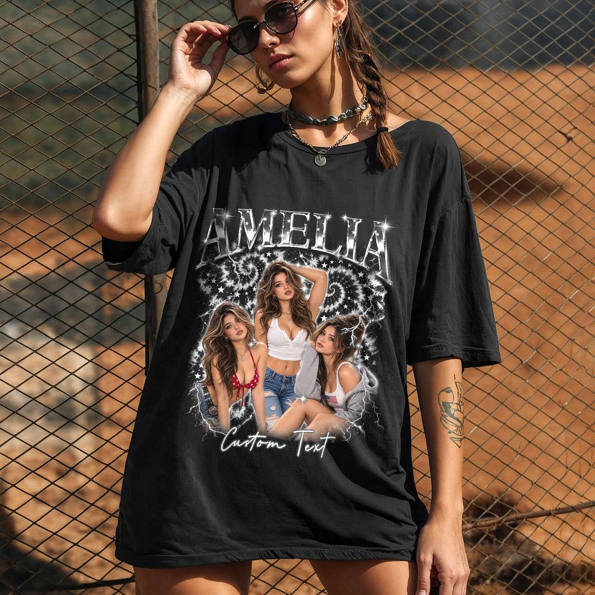 Custom Vintage Photo Collage T Shirt Unisex Patriotic Star Graphic Tee Clothing Top