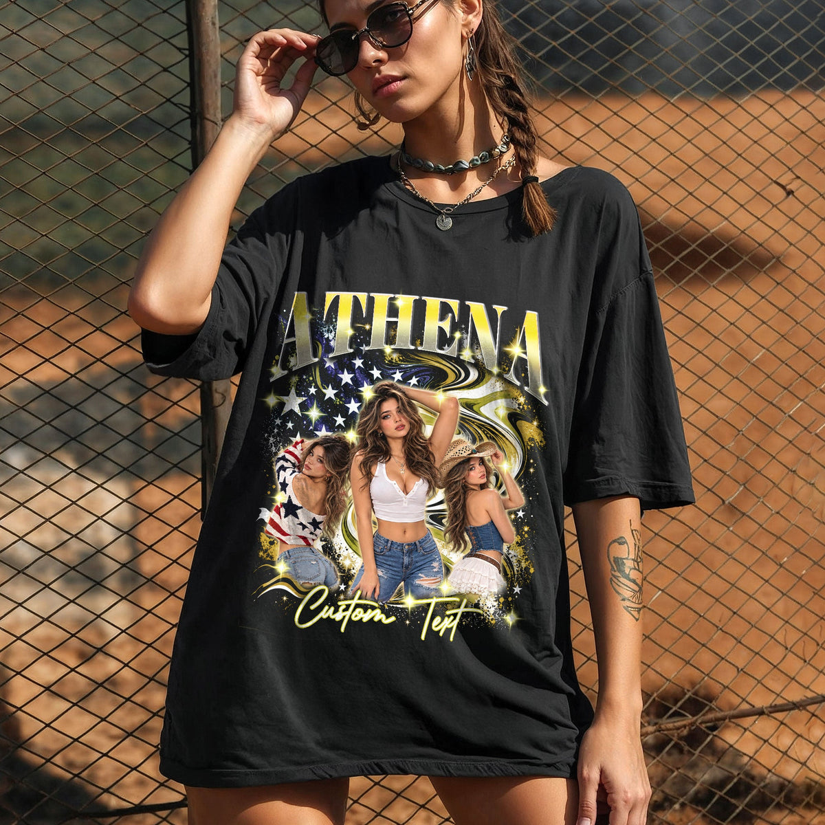 Custom Vintage Photo Collage T Shirt Unisex Star Graphic Tee Clothing Top Apparel