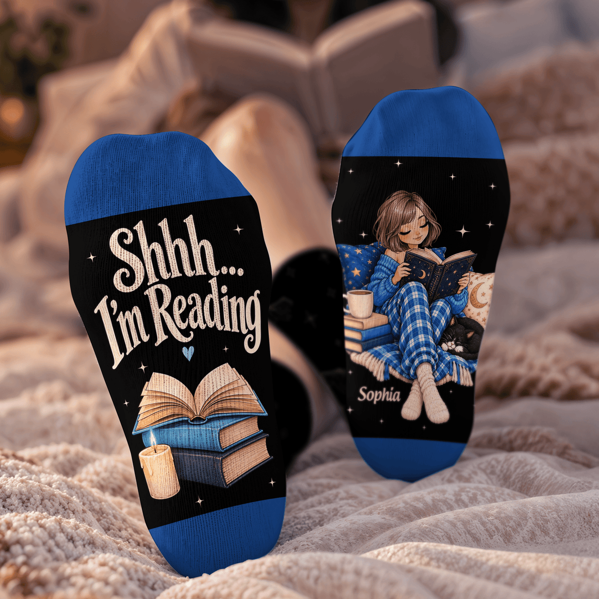 Custom Book Socks with Girl Reader Art, Socks for Women and Men with Style, Christmas Gifts and Book Lovers Gifts for Reading Time, Pallyprints Co.