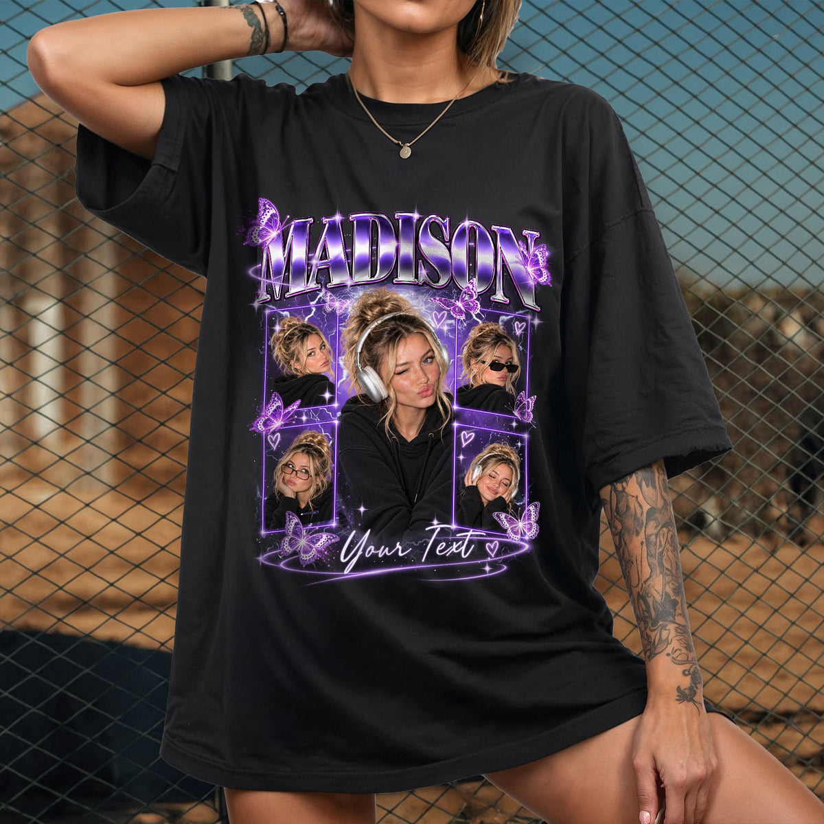 Purple Butterfly Custom T-Shirts with Photos and Name, Personalized Gifts for Women, Customized Tee Shirts with Pictures, Graphic Tee, Pallyprints Co.