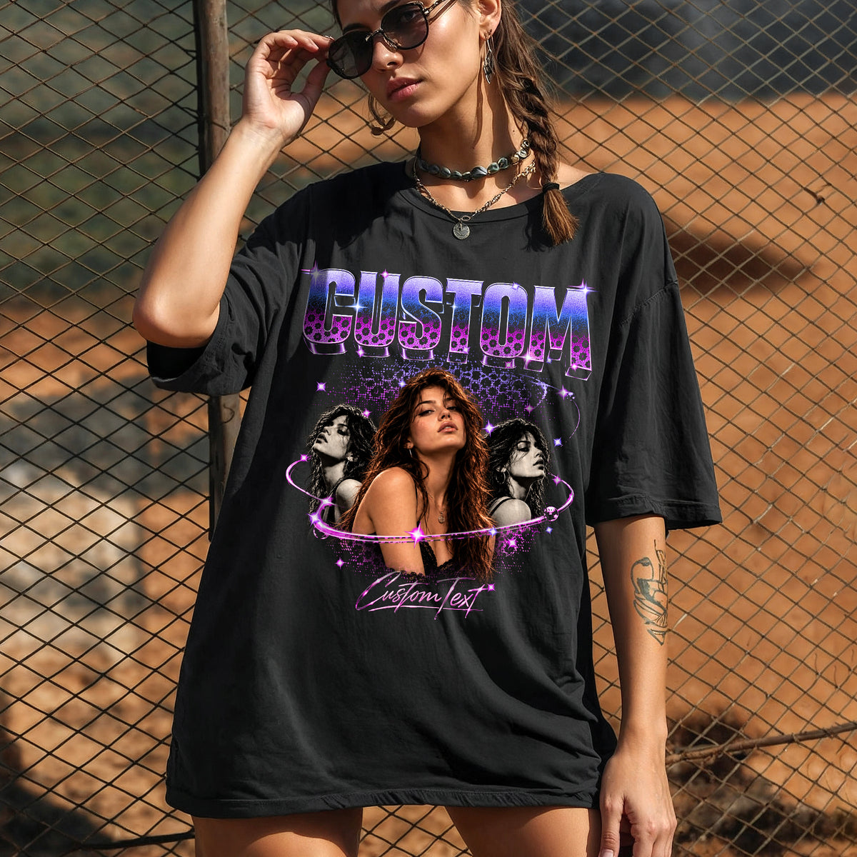 Custom Bootleg T Shirt Vintage Y2K Rap Graphic Tee Personalized Photo Name T Shirt