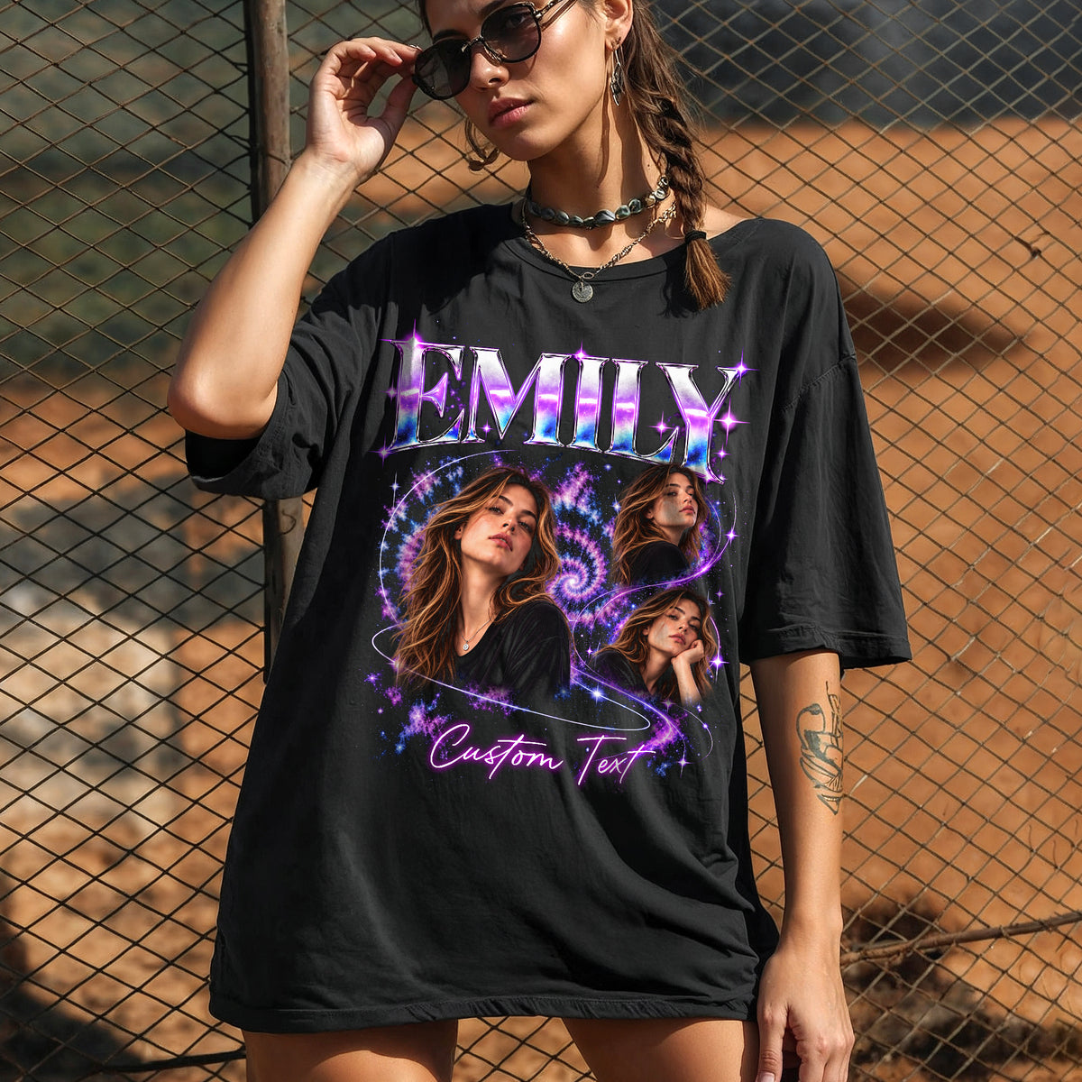 Custom Photo Bootleg T Shirt Vintage Y2K Retro Graphic Tee Personalized Text Name Shirt