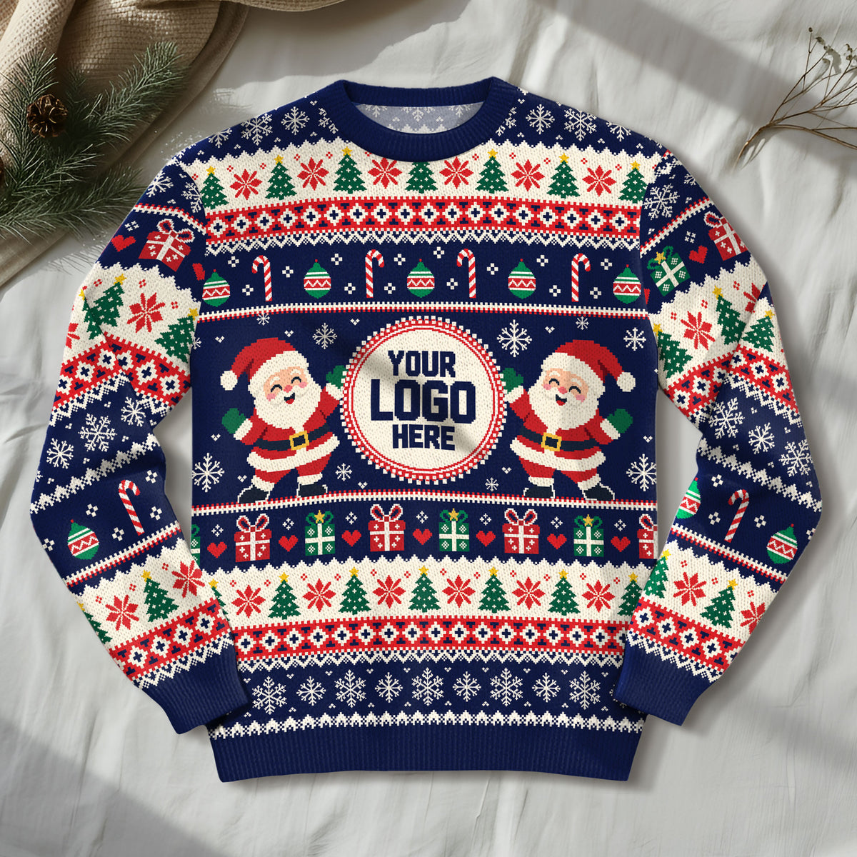 Custom Logo Ugly Christmas Sweater Santa Claus Christmas Tree Holiday Jumper