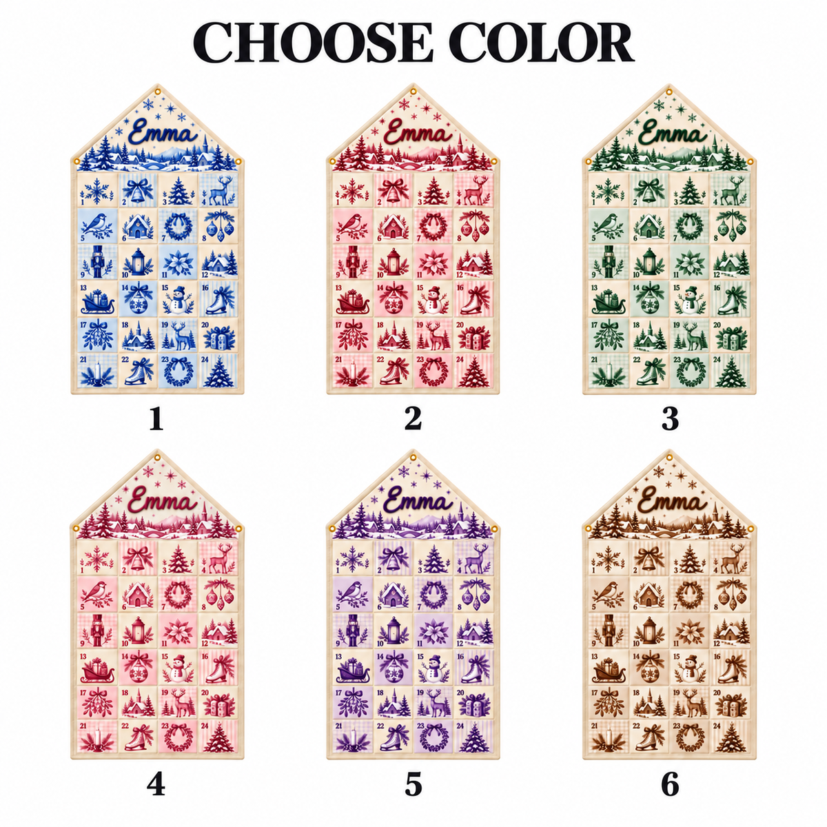 Custom Name Embroid Christmas Advent Calendar Toile De Jouy Vintage Wall Hanging Pocket