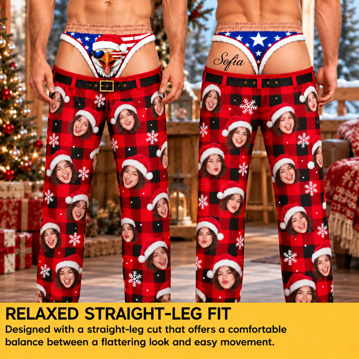 Custom Face Christmas Pajama Pants American Eagle Thong Underwear Novelty Bottoms