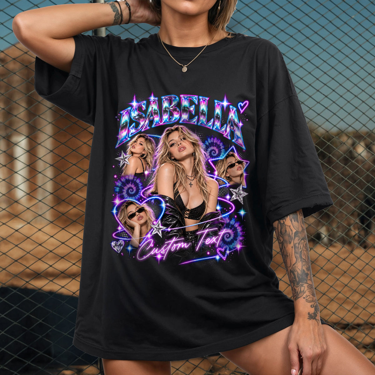 Custom Vintage Bootleg T Shirt Personalized Pink Y2K Rap Tee Custom Photo Retro Shirt
