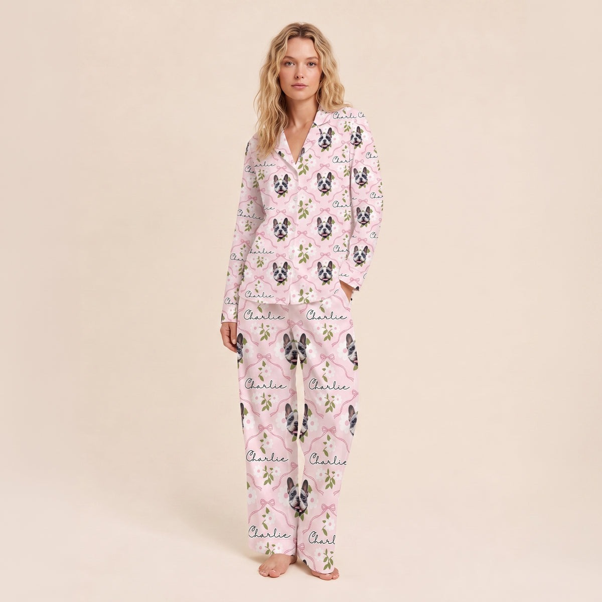 Custom Pet Face Pajamas Set Personalised Dog Photo Name Sleepwear Gift for Dog Lovers