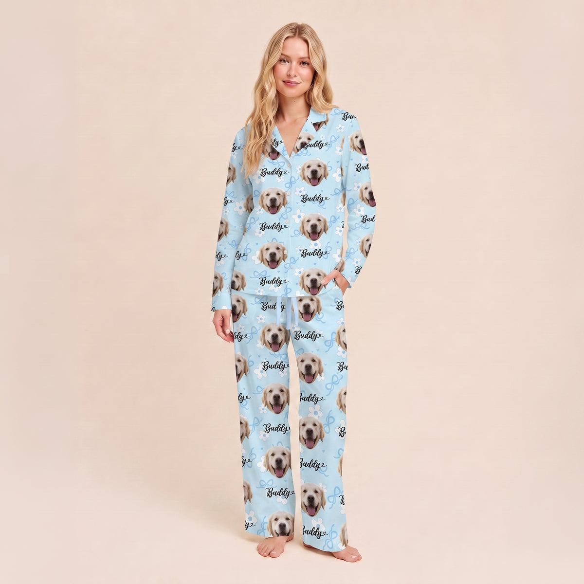 Custom Dog Face Pajamas Set Personalised Photo Name Floral Sleepwear Dog Mom Dad Gift