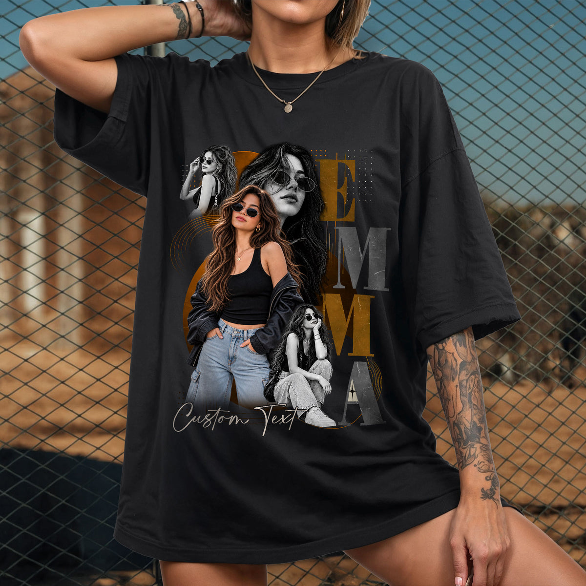 Custom Photo T-Shirt Vintage Rap Tee Graphic Shirt Custom Name Picture Collage Oversized
