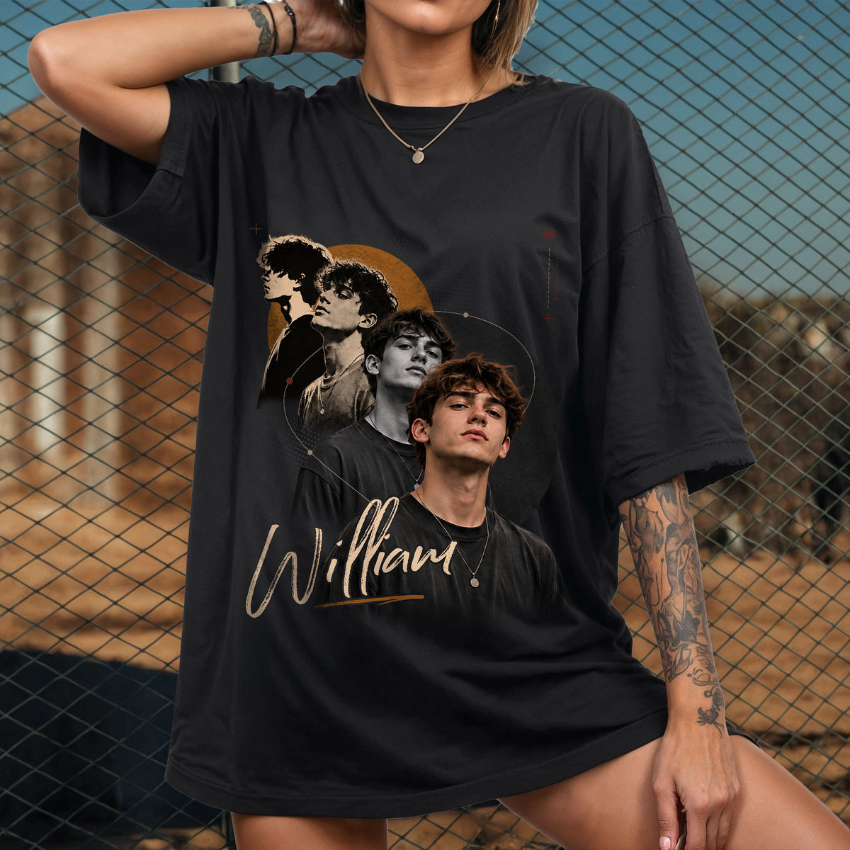 Custom Photo T-Shirt Vintage Cursive Script Graphic Tee Personalized Picture Name Shirt