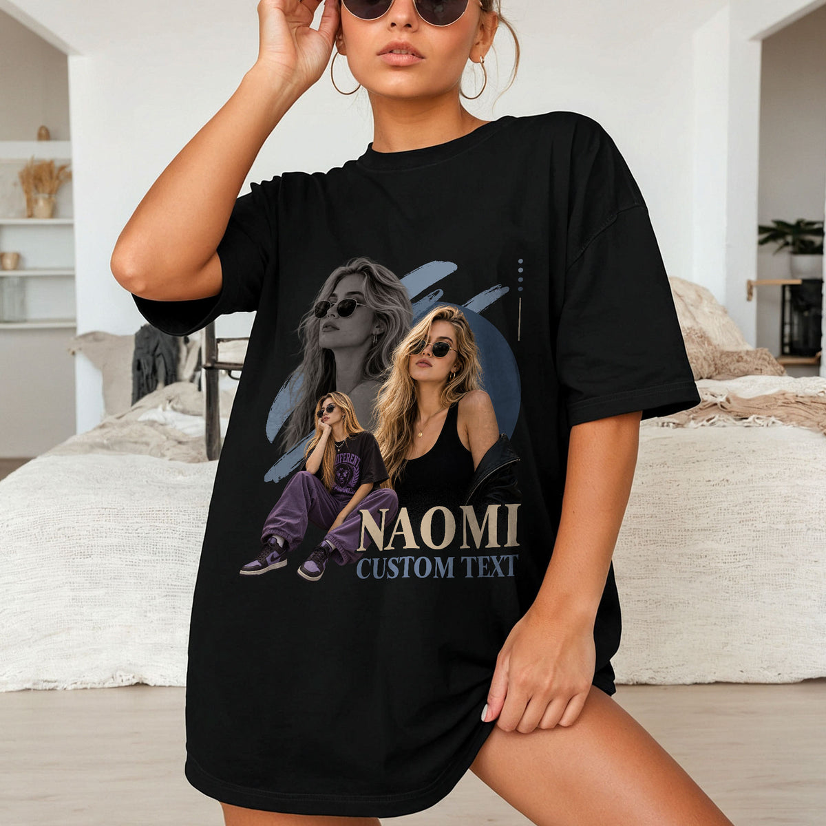 Custom Photo T-Shirt Vintage Graphic Collage Shirt Custom Name Retro Brush Stroke Tee
