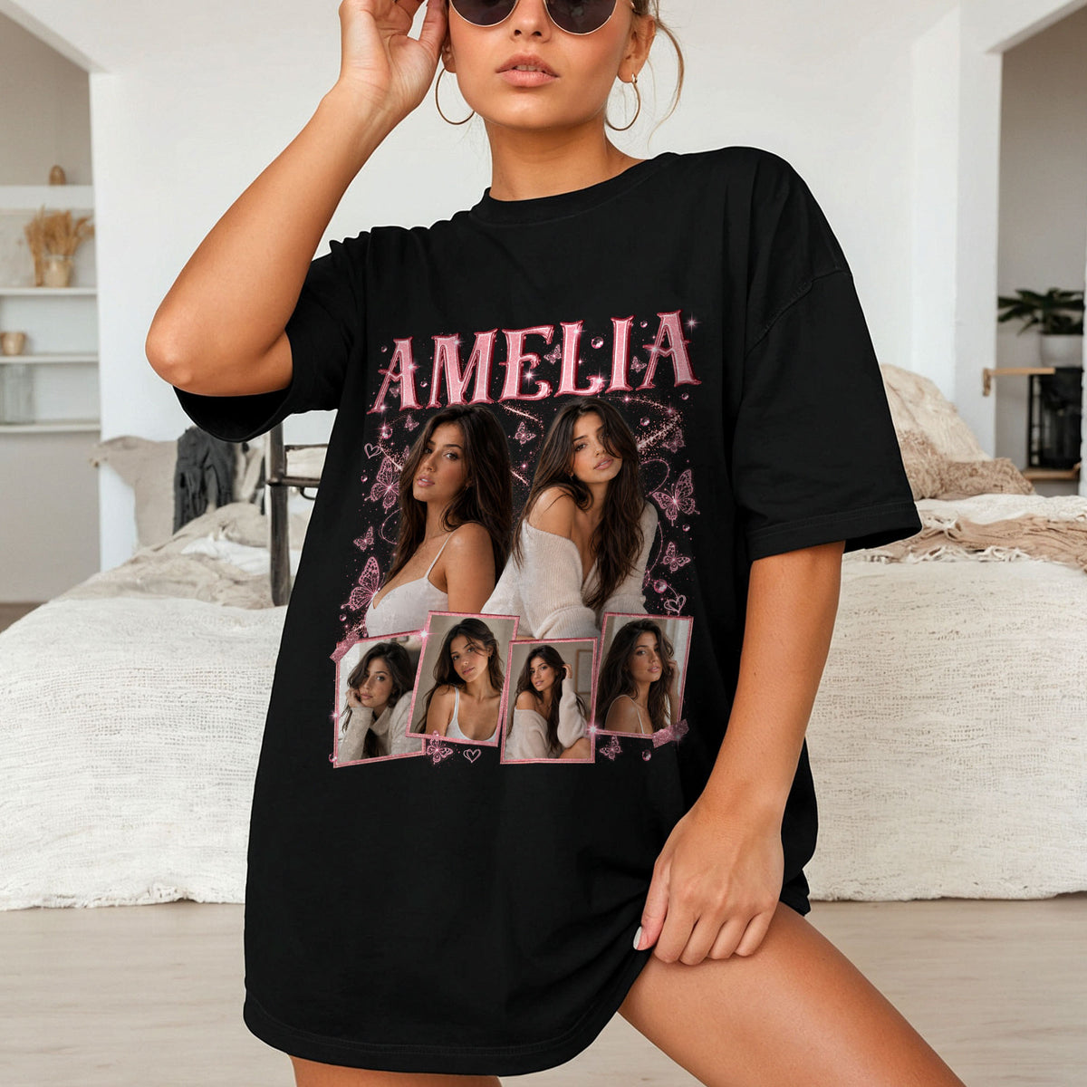 Custom Photo Collage Vintage T Shirt Retro Bootleg Rap Style Custom Name Graphic Tee
