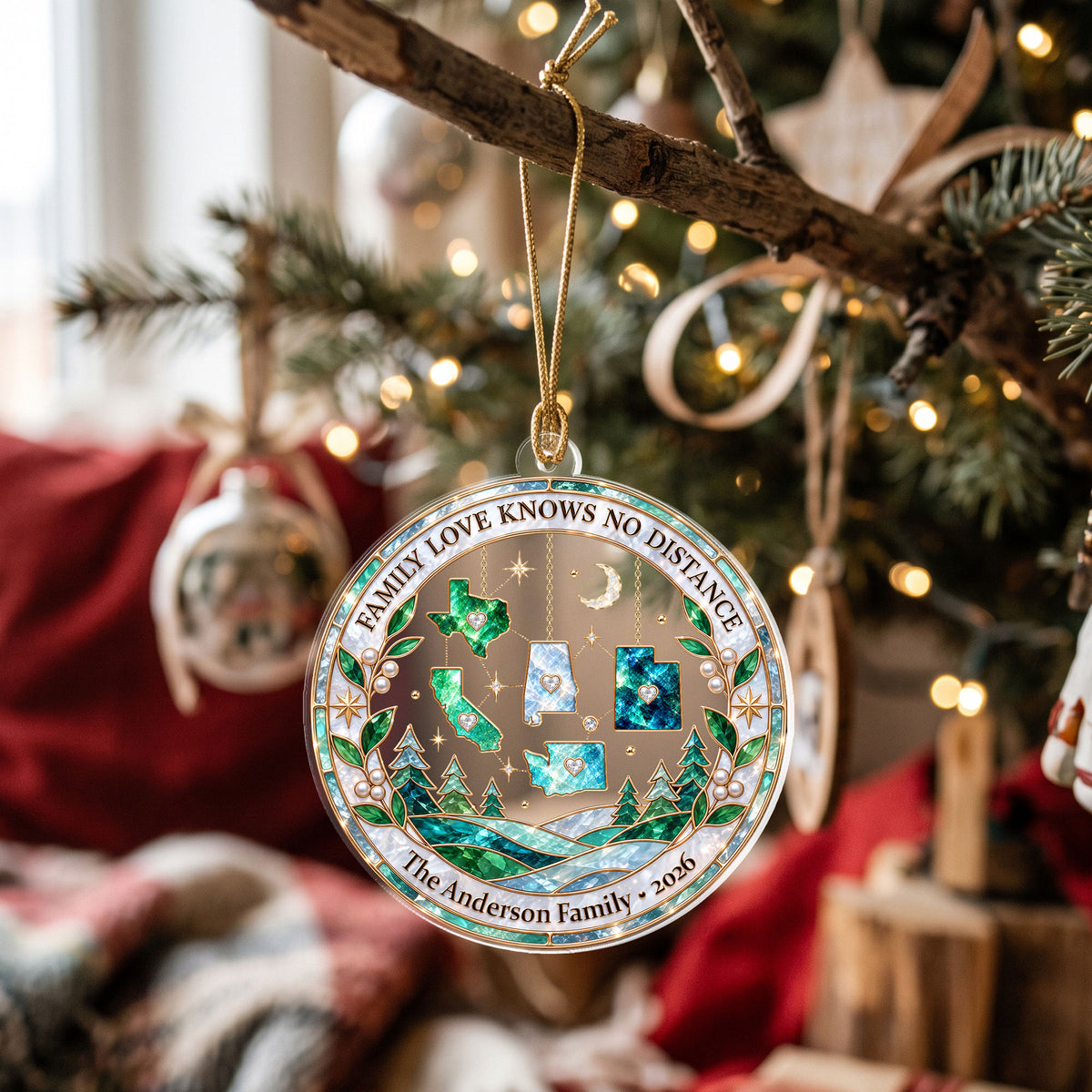 Personalized Family Love Knows No Distance Acrylic Ornament Custom Christmas State Gift