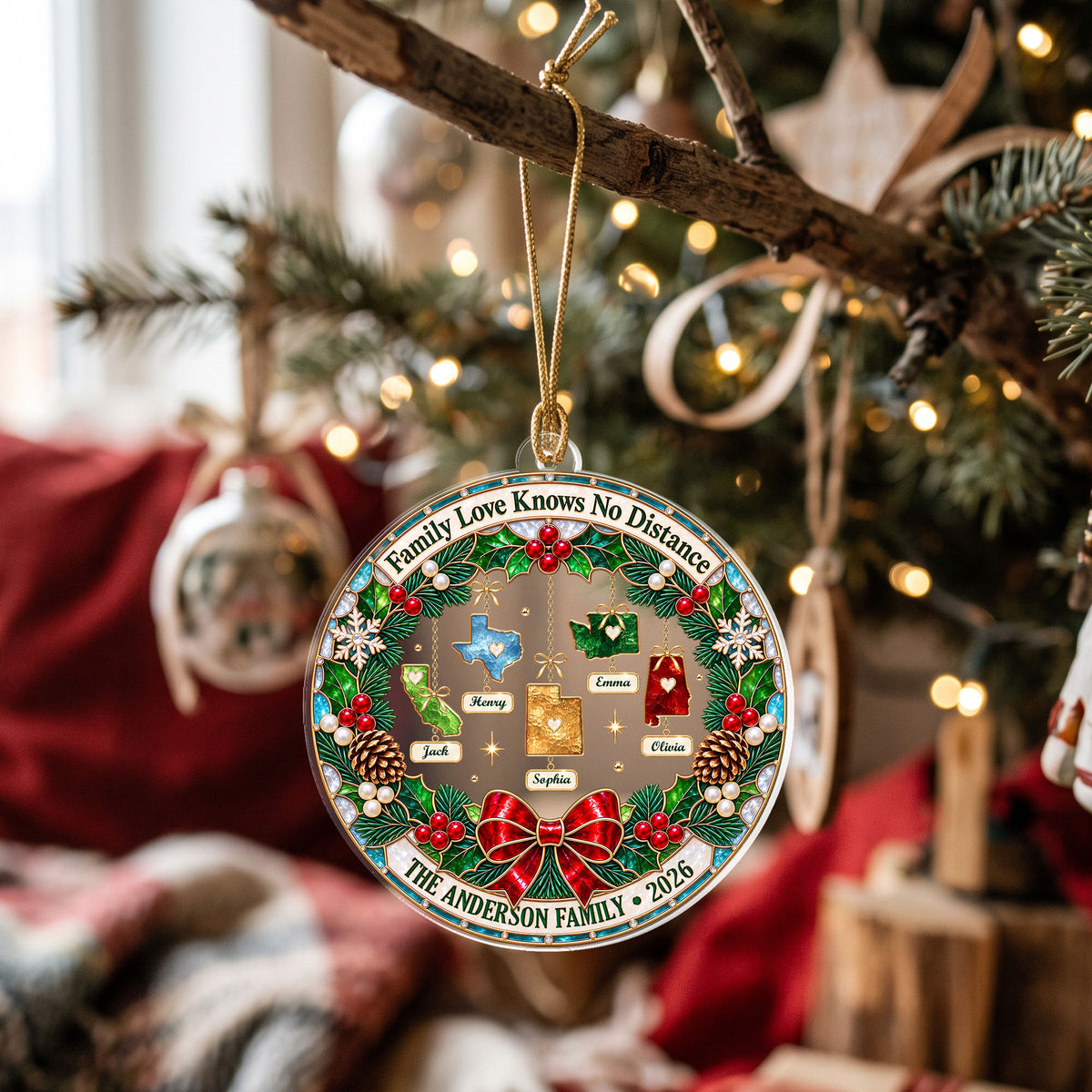Personalized State to State Family Acrylic Ornament Christmas Tree Hanging Decoration