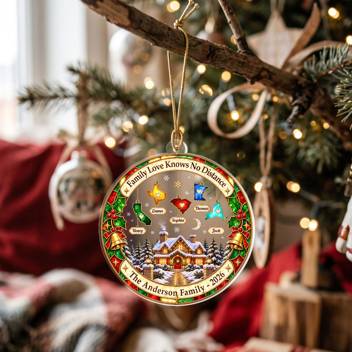 Custom Family Ornament Cozy Cabin State to State Acrylic Ornament Christmas Tree Gift