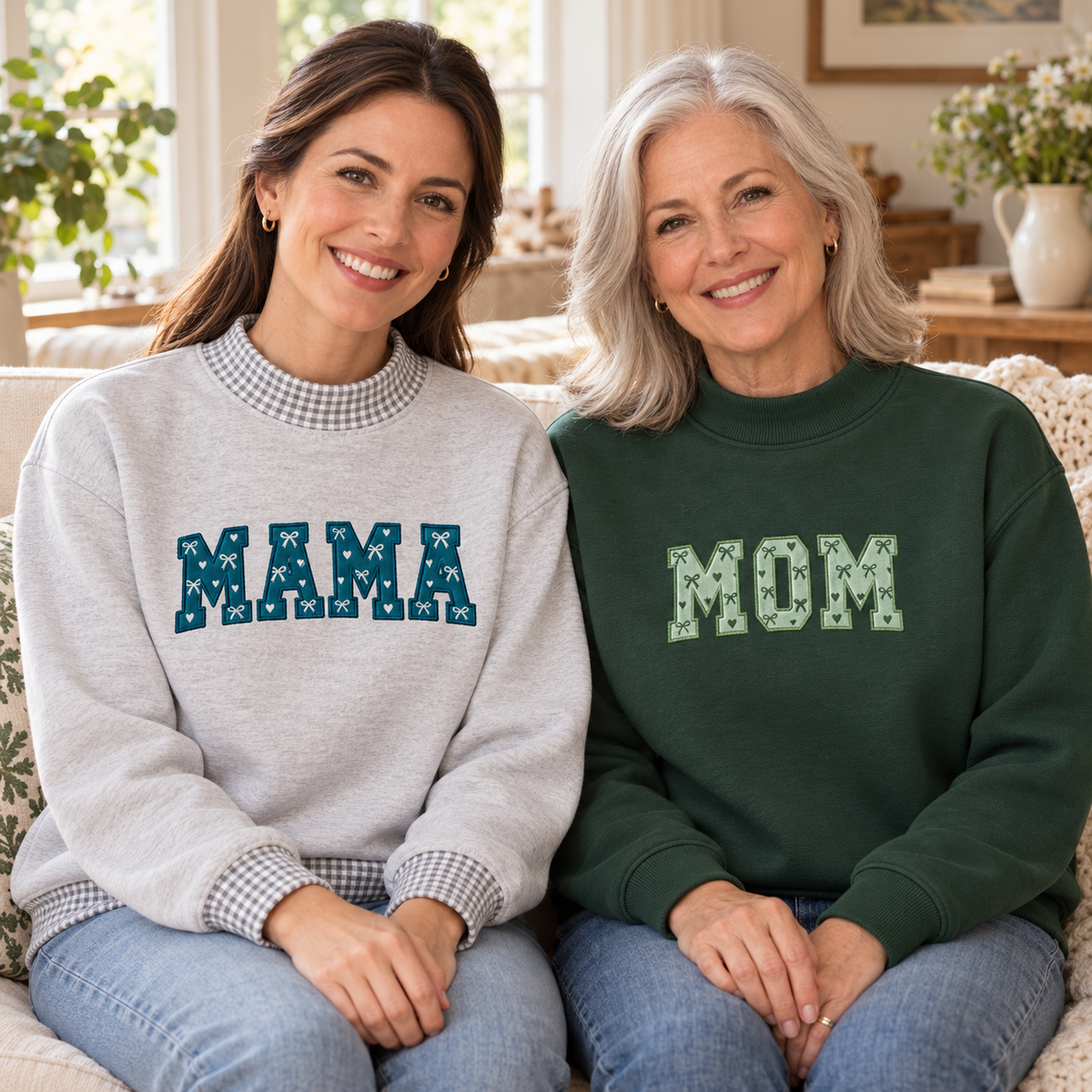 Custom Family Applique Embroid Coquette Bow Polka Dot Collar Mockneck Sweatshirt