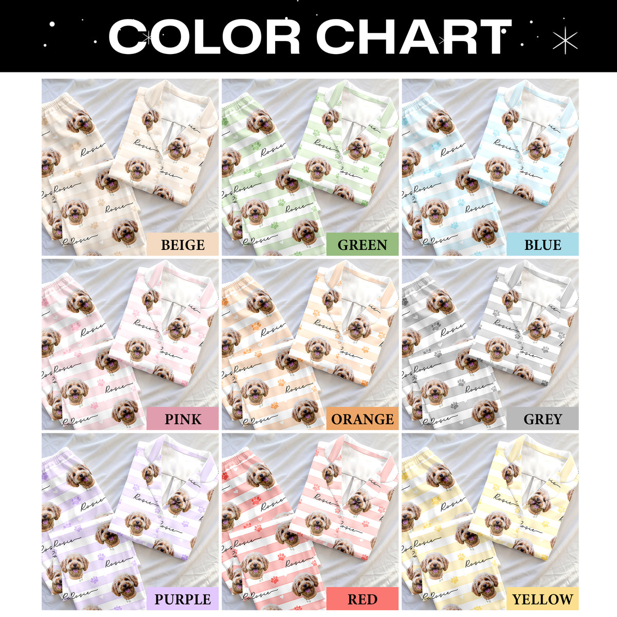 Custom Dog Face Pajamas Set Personalised Photo Name Striped Sleepwear Dog Lover Gift