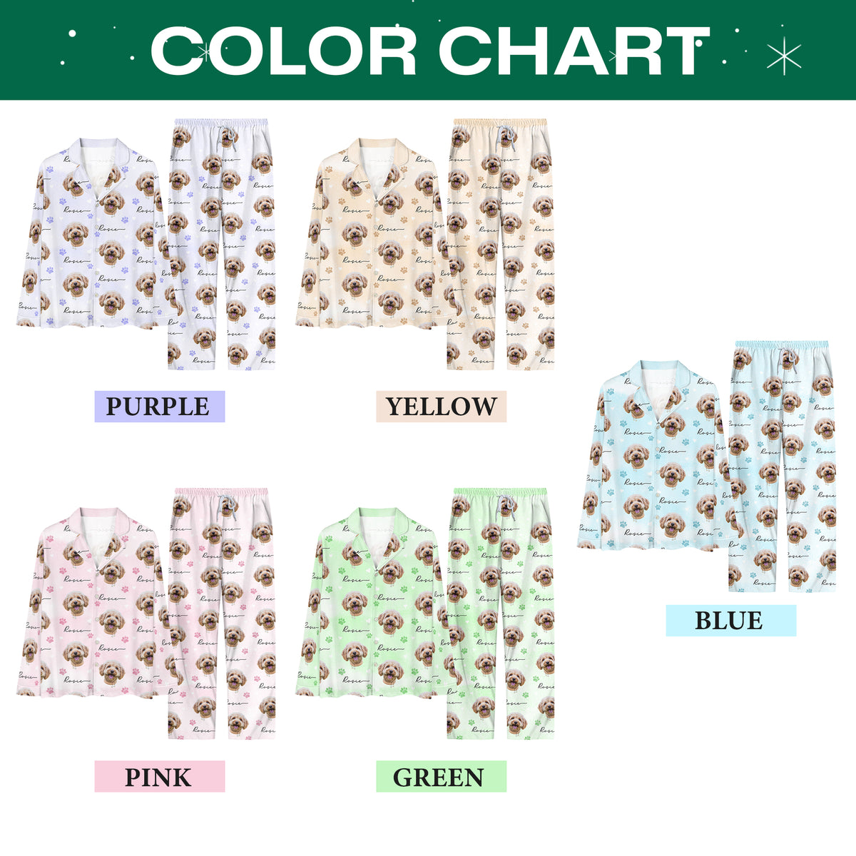 Custom Dog Face Pajamas Set Personalised Photo Name Paw Sleepwear Dog Mom Dad Gift