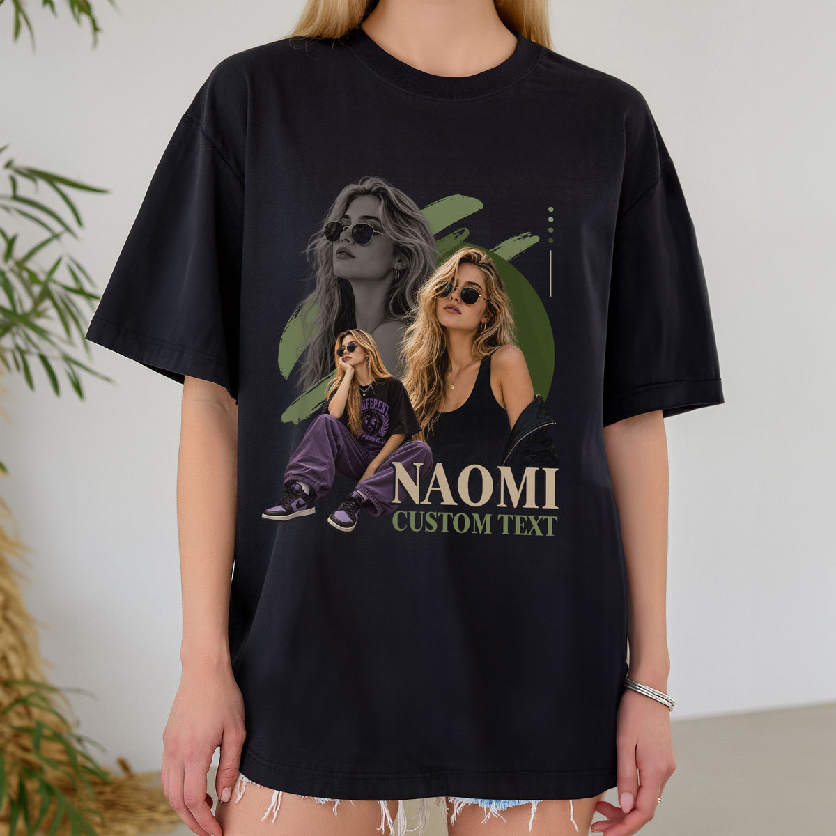 Custom Photo T-Shirt Vintage Graphic Collage Shirt Custom Name Retro Brush Stroke Tee