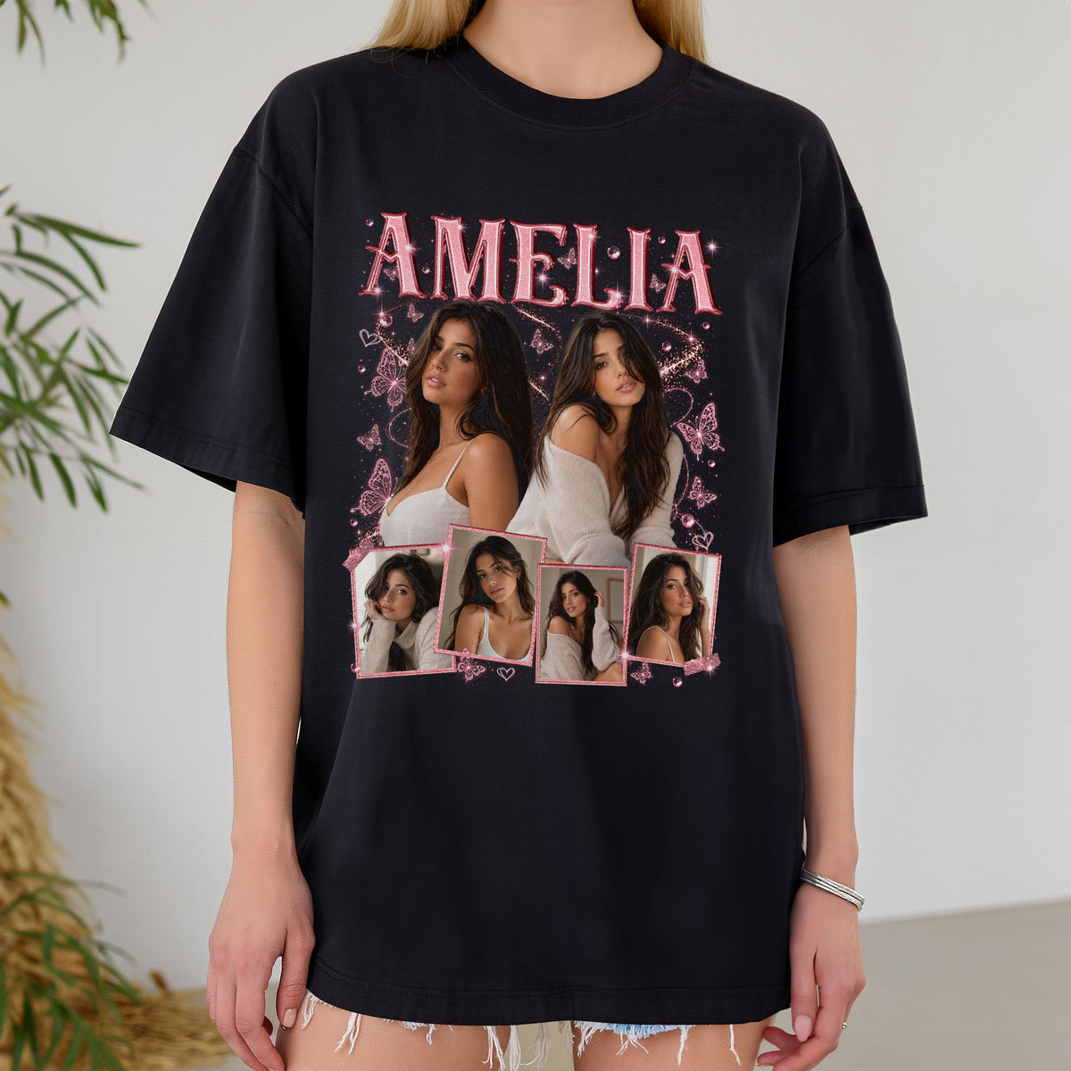 Custom Photo Collage Vintage T Shirt Retro Bootleg Rap Style Custom Name Graphic Tee