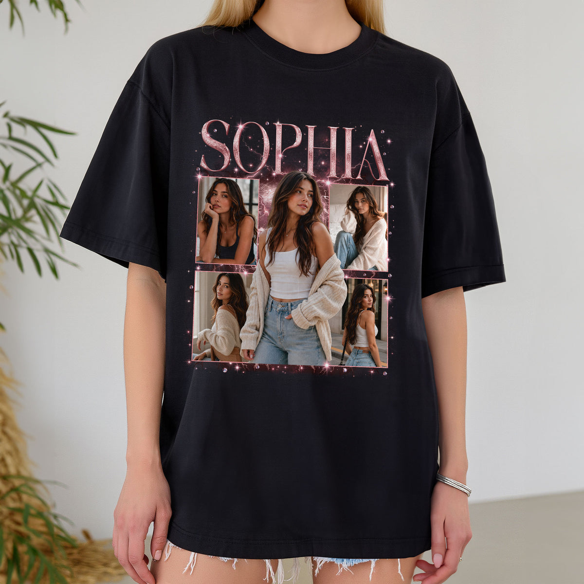 Custom Retro Rap Picture Tee Unique Graphic Shirt Design Vintage Name Collage Top