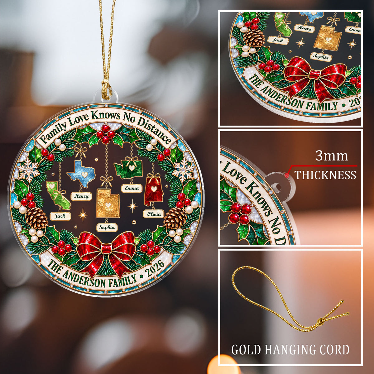 Personalized State to State Family Acrylic Ornament Christmas Tree Hanging Decoration