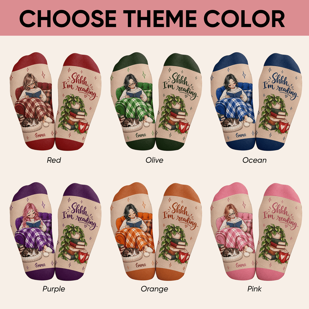 Cat Reader Custom Book Socks, Socks for Women and Men with Soft Comfort, Book Lovers Gifts and Christmas Gifts for Cozy Reading Time, Pallyprints Co.