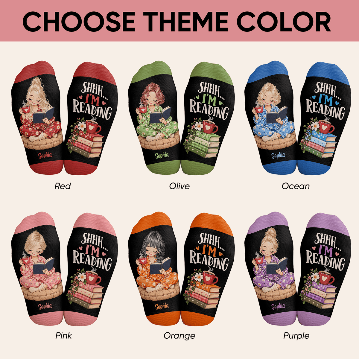 Custom Book Socks with Black Reader Art, Socks for Women and Men with Comfort, Christmas Gifts and Book Lovers Gifts for Reading Time, Pallyprints Co.