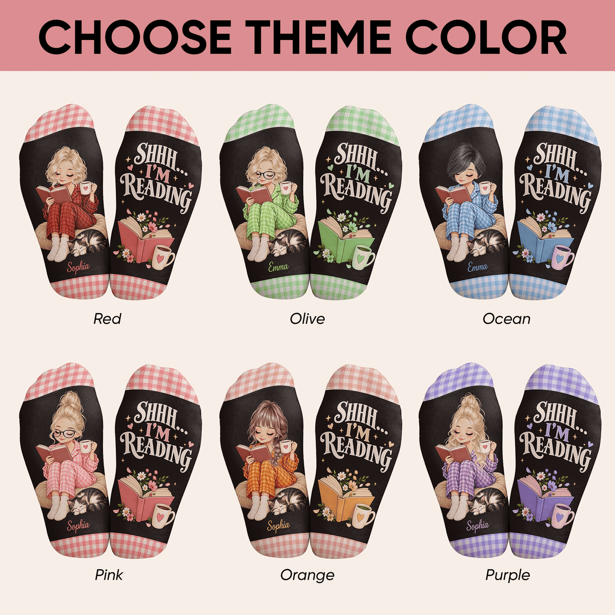 Short Hair Reader Custom Book Socks, Socks for Women and Men with Comfort, Book Lovers Gifts and Christmas Gifts for Quiet Reading, Pallyprints Co.