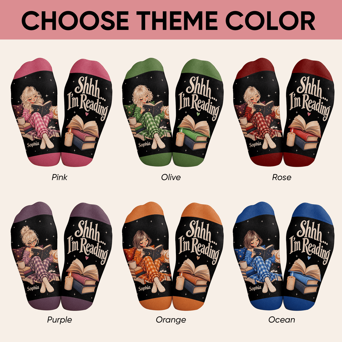 Custom Book Socks with Girl Reader Art, Socks for Women and Men with Style, Christmas Gifts and Book Lovers Gifts for Reading Time, Pallyprints Co.