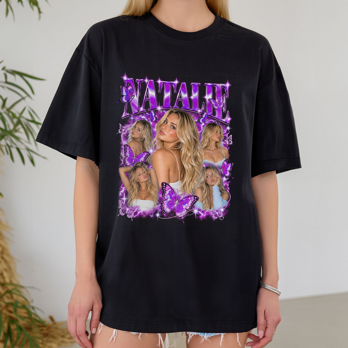 Retro Butterfly Custom T-Shirts with Photos and Name, Personalized Gifts for Women, Customized Tee Shirts with Pictures, Graphic Tee, Pallyprints Co.