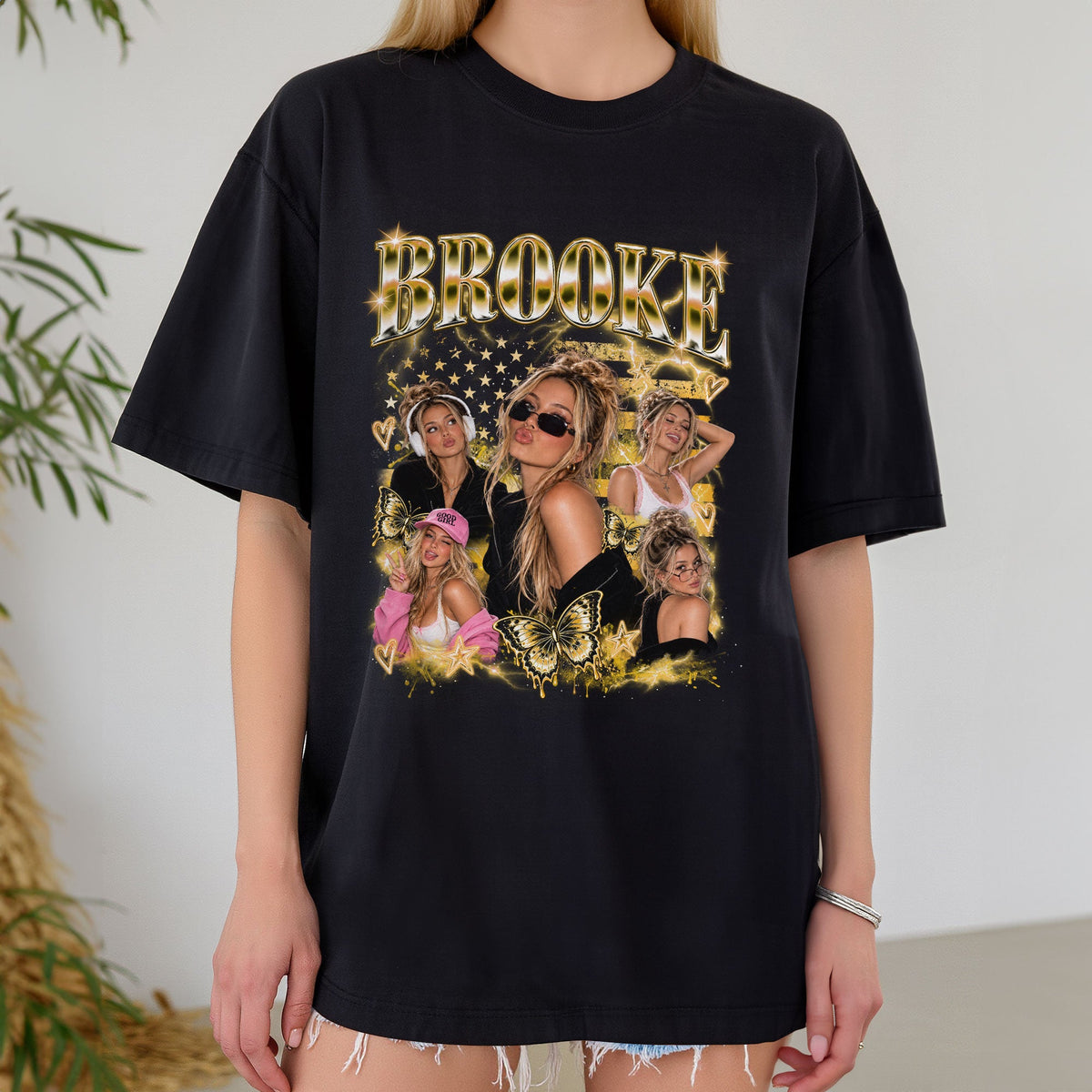 Pink Butterfly Custom T-Shirts with Photos and Name, Personalized Gifts for Women, Customized Tee Shirts with Pictures, Graphic Tee, Pallyprints Co.