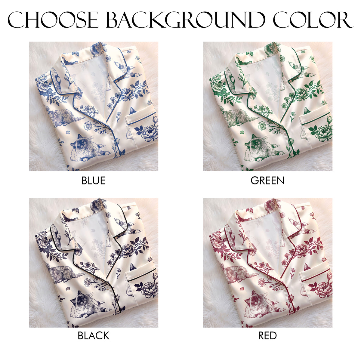 Custom Pet Satin Pajamas Set Personalised Vintage Floral Toile Dog Cat PJs Sleepwear