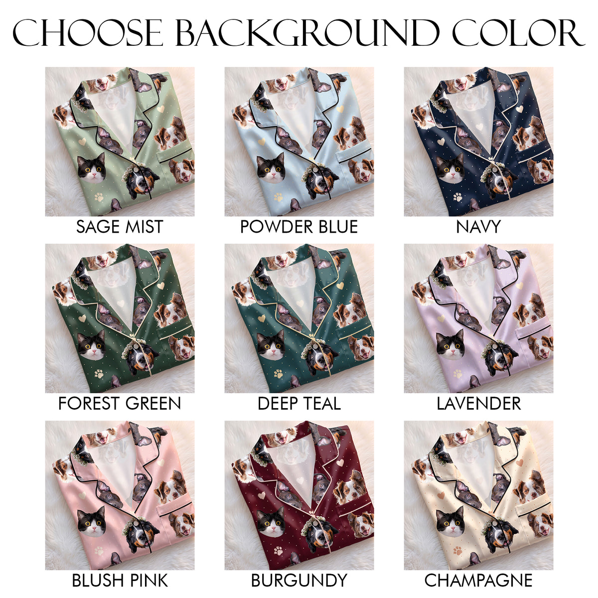 Custom Pet Face Satin Pajamas Personalised Photo Dog Cat PJs Women Long Sleeve Set